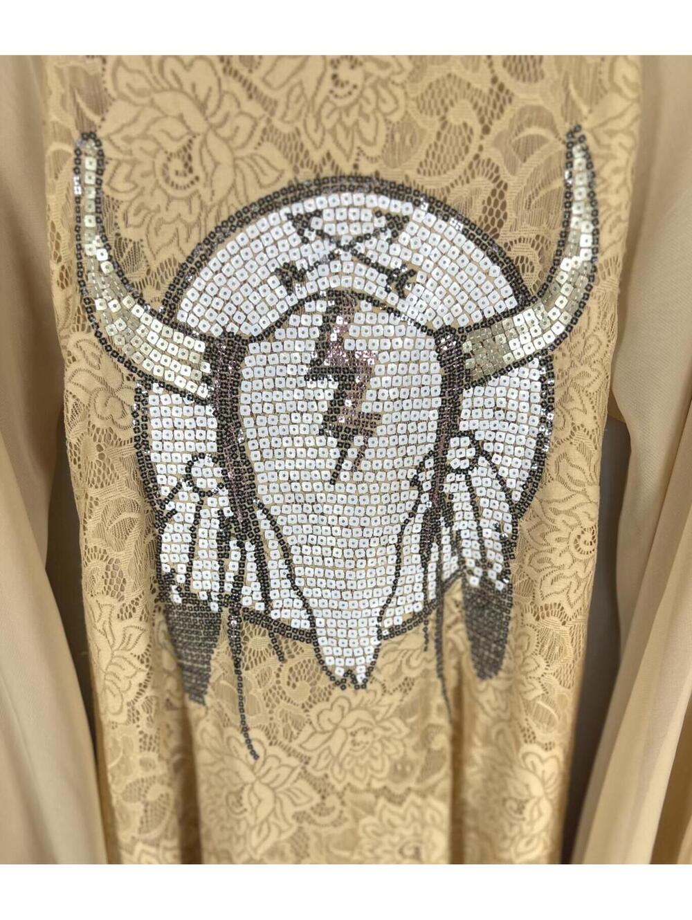 Wildfox White Label Lace Bull Skull Sequin Bell Sleeve Western Boho Mini Dress L - Picture 5 of 9